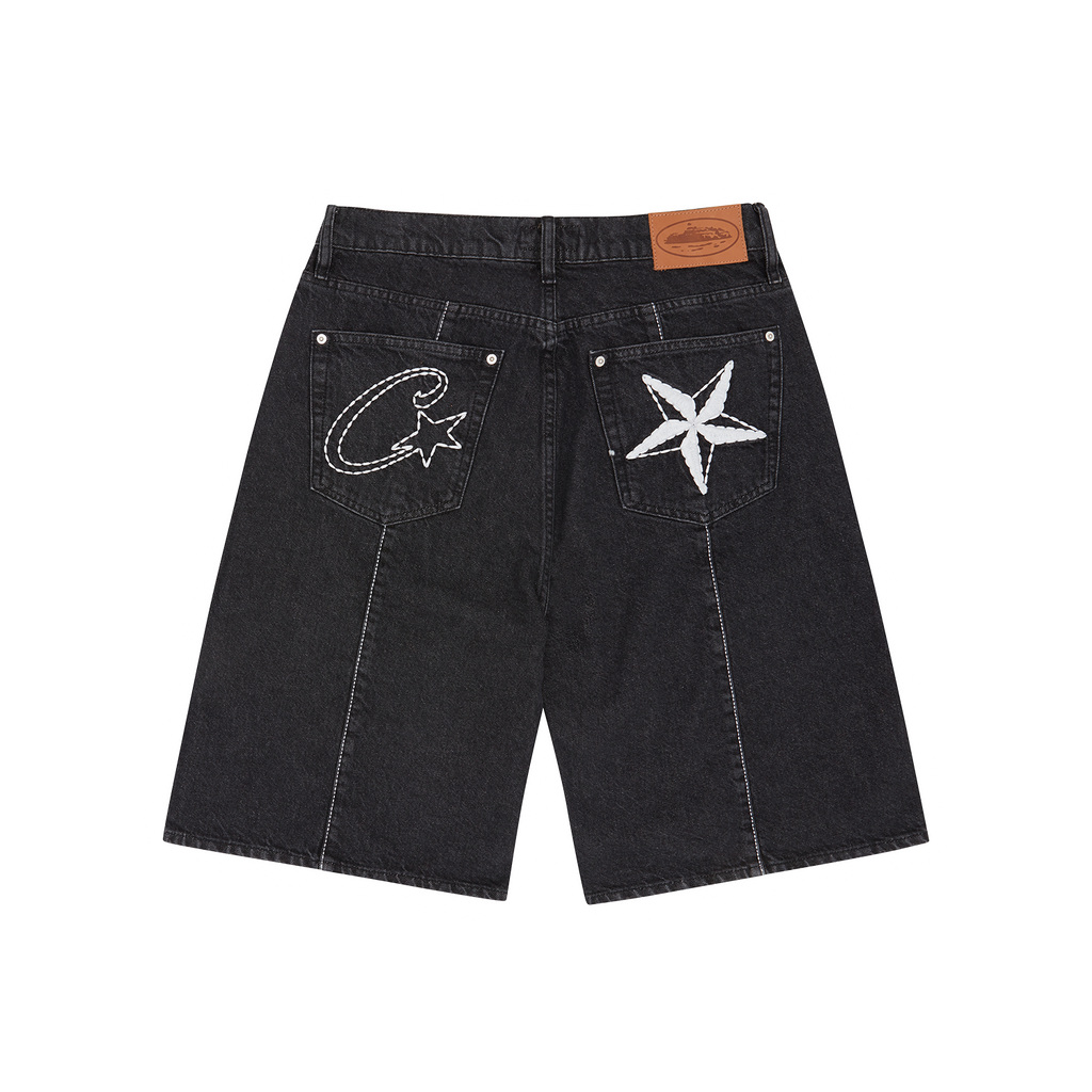 【SATIIIZ】Cutts Star Patch Bermuda Denim Pants SATIIIZ】Cutts Star Patch Bermuda Denim Pants (SATiiiZ