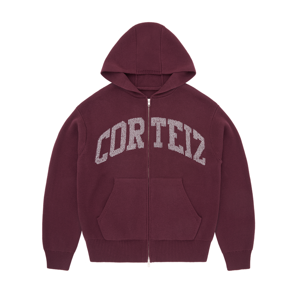 3M COLLEGE KNIT ZIP HOODIE [WINE]