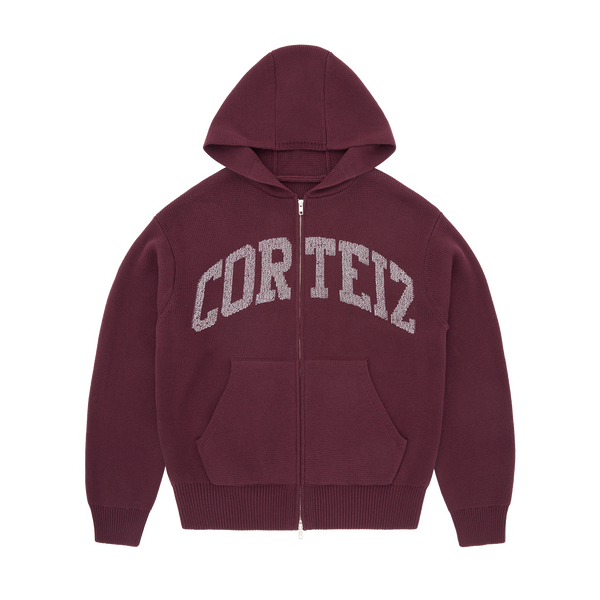 3M COLLEGE KNIT ZIP HOODIE [WINE]
