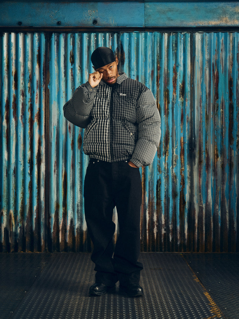 COLLAR BOLO DOWN JACKET [BLACK PLAID]