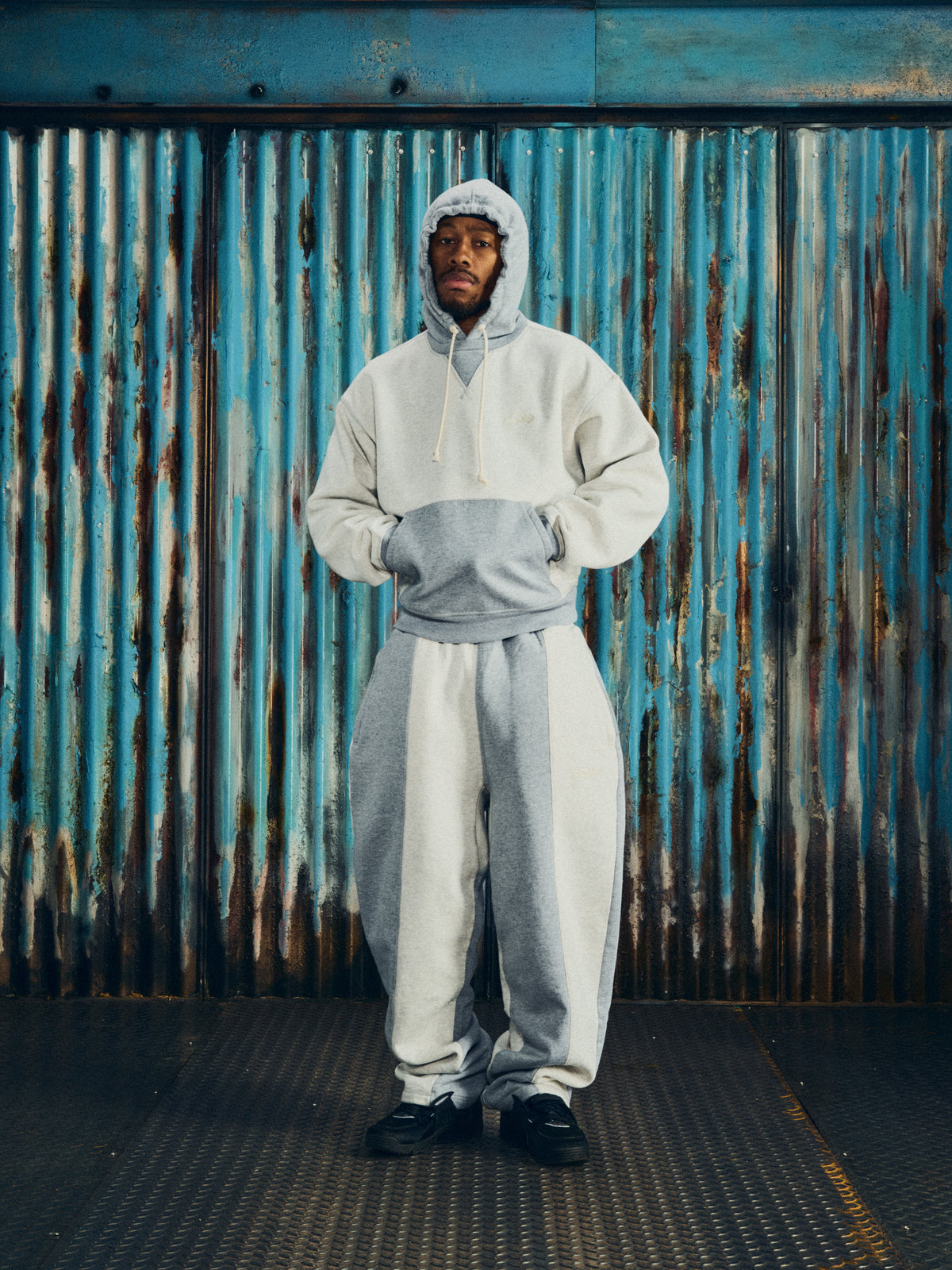 HMP CONTRAST PANEL OPEN HEM SWEATPANT [HEATHER GREY]