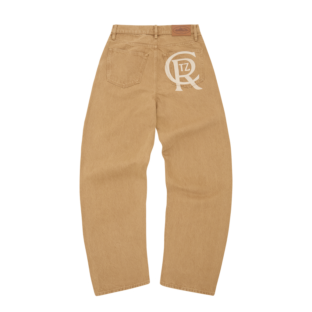 CREST CHAINSTITCH BAGGY JEANS [TAN]