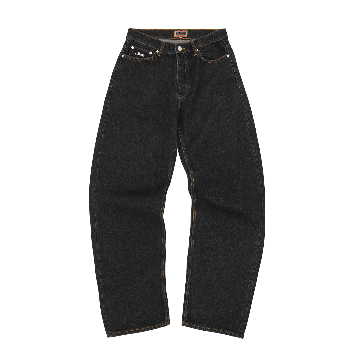 CREST CHAINSTITCH BAGGY JEANS [WASHED BLACK]