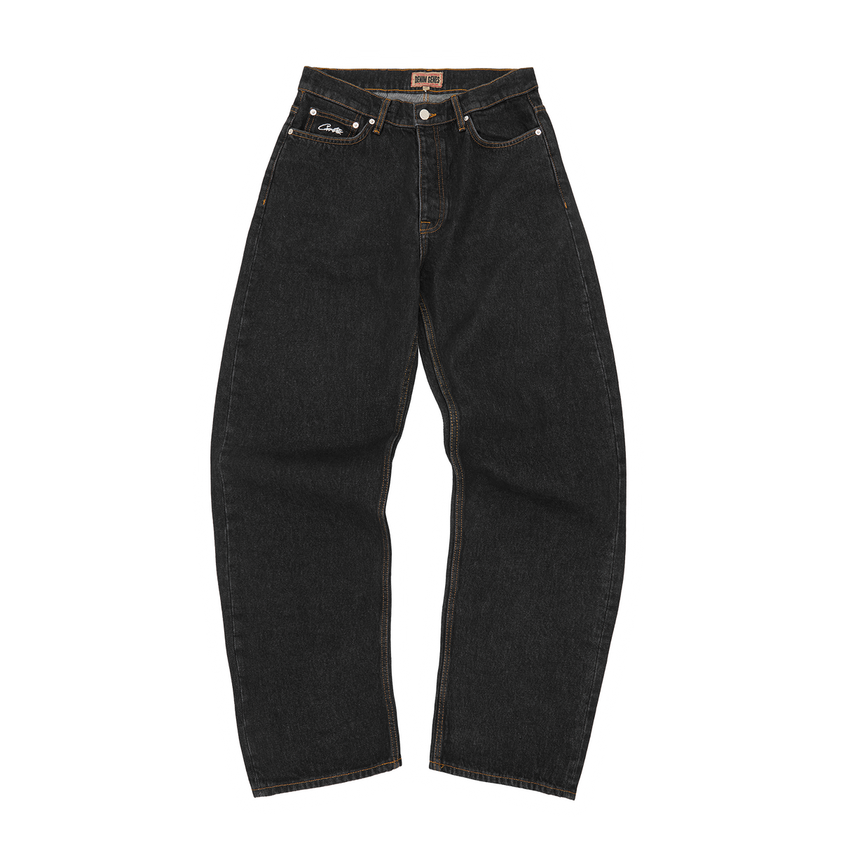 CREST CHAINSTITCH BAGGY JEANS [WASHED BLACK]