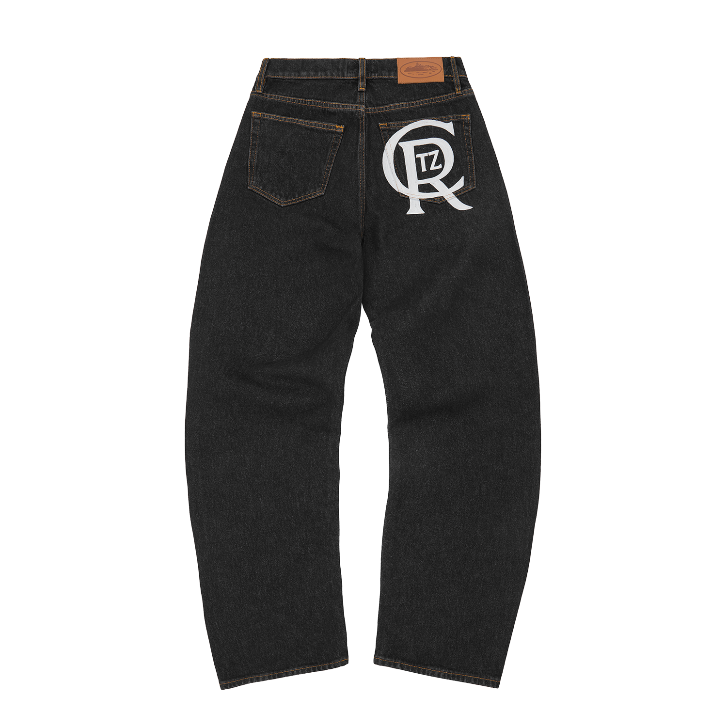 CREST CHAINSTITCH BAGGY JEANS [WASHED BLACK]