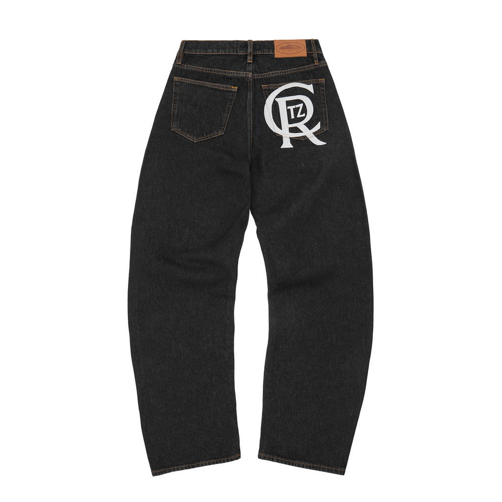 CREST CHAINSTITCH BAGGY JEANS [WASHED BLACK]