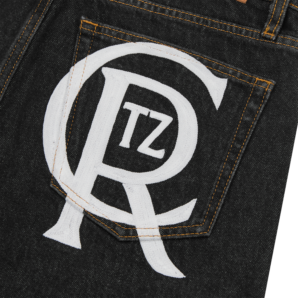 CREST CHAINSTITCH BAGGY JEANS [WASHED BLACK]