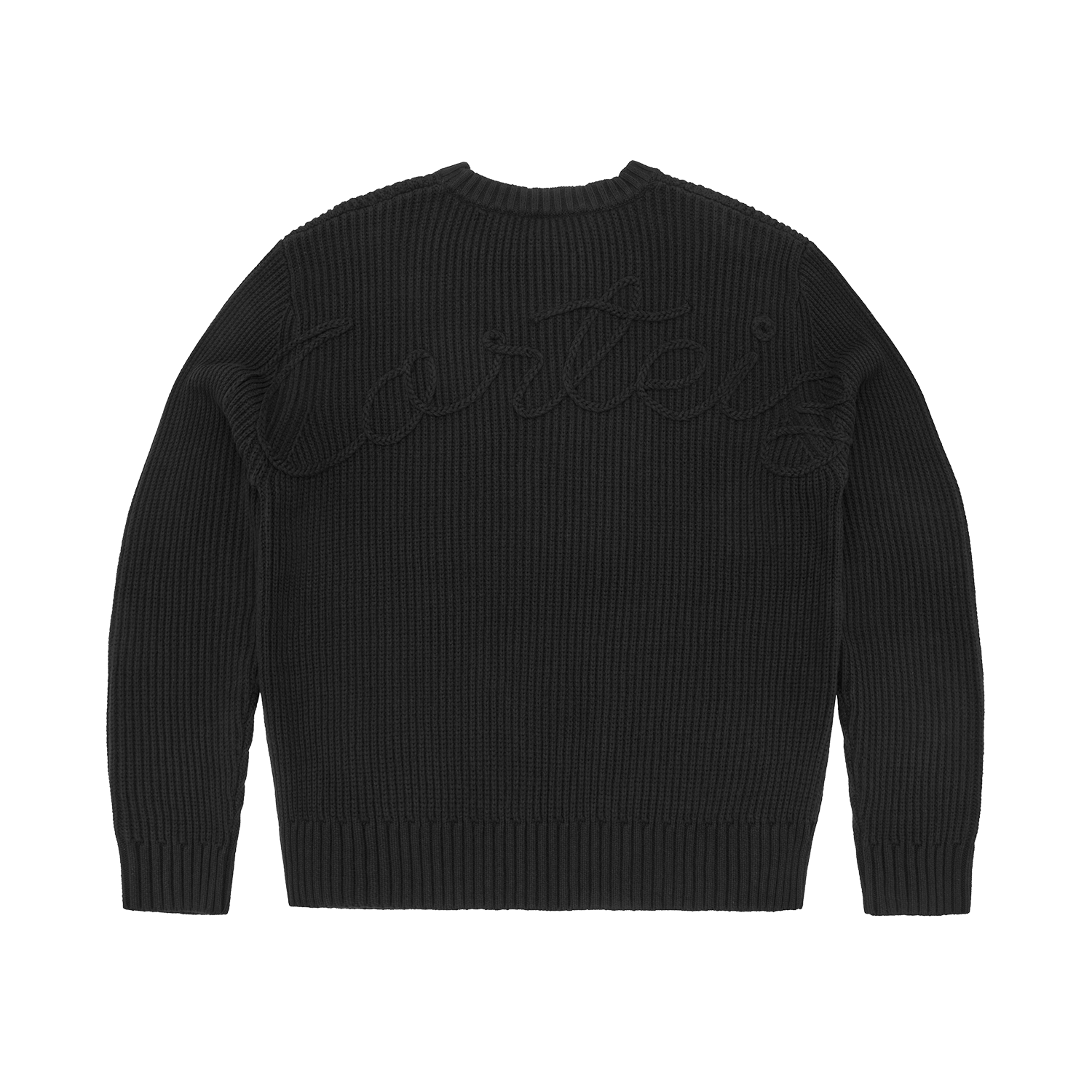 CROCHET APPLIQUE KNIT CREW [TRIPLE BLACK]
