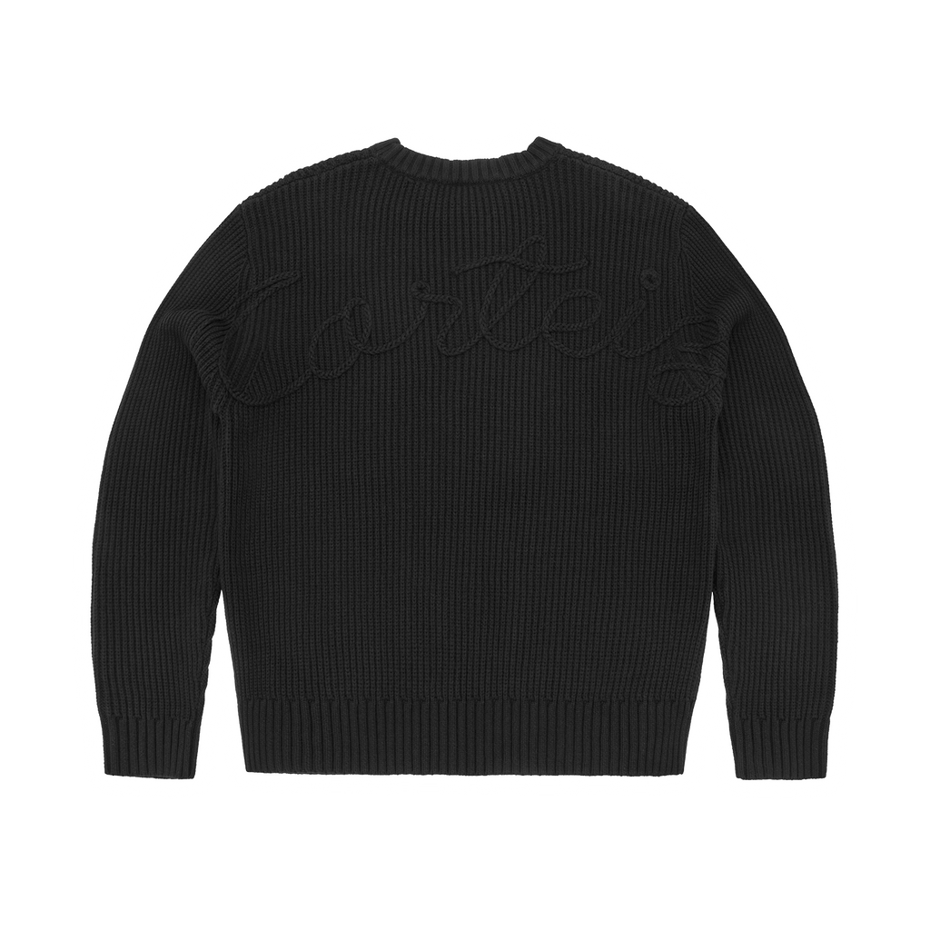 CROCHET APPLIQUE KNIT CREW [TRIPLE BLACK]