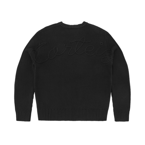 CROCHET APPLIQUE KNIT CREW [TRIPLE BLACK]