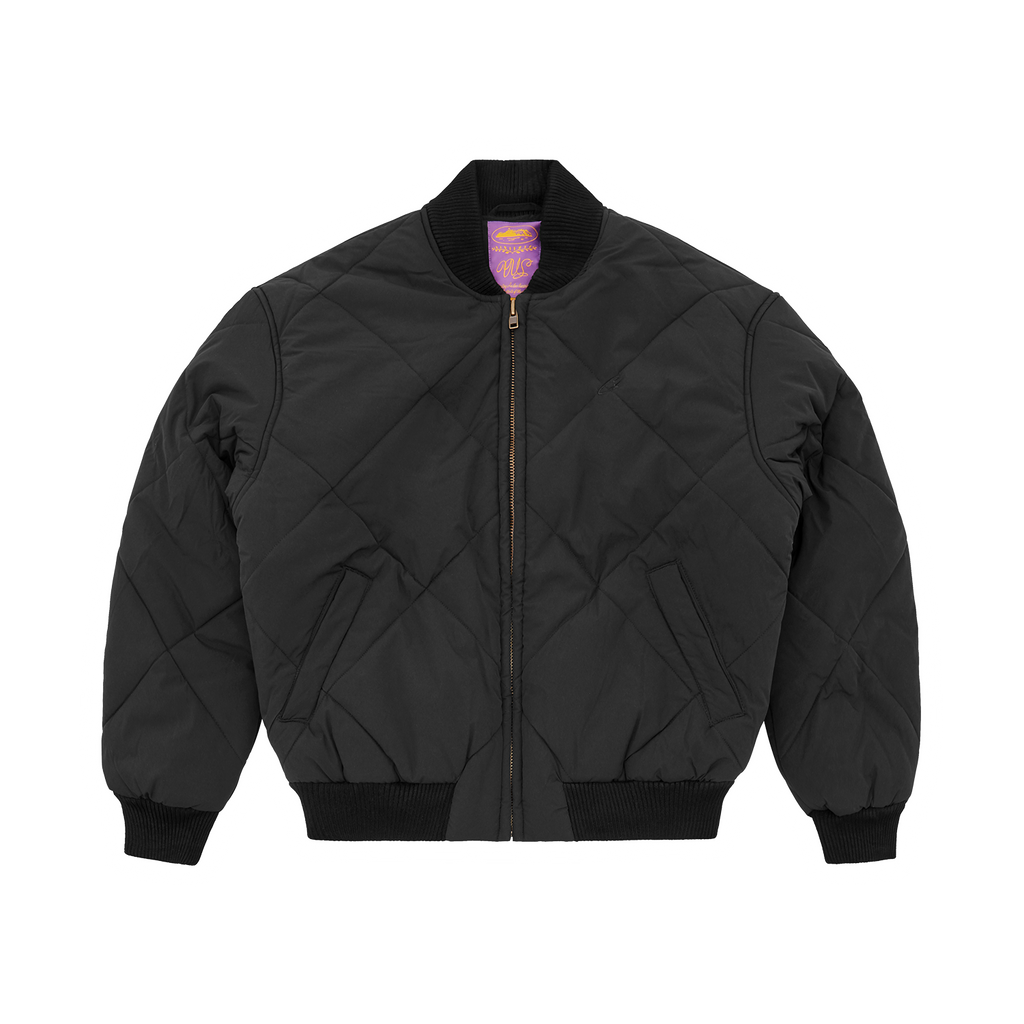 OLDE ENGLISH QUILTED BOMBER JACKET [BLACK]