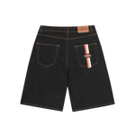 DUAL STRIPE DENIM SHORT [WASHED BLACK]