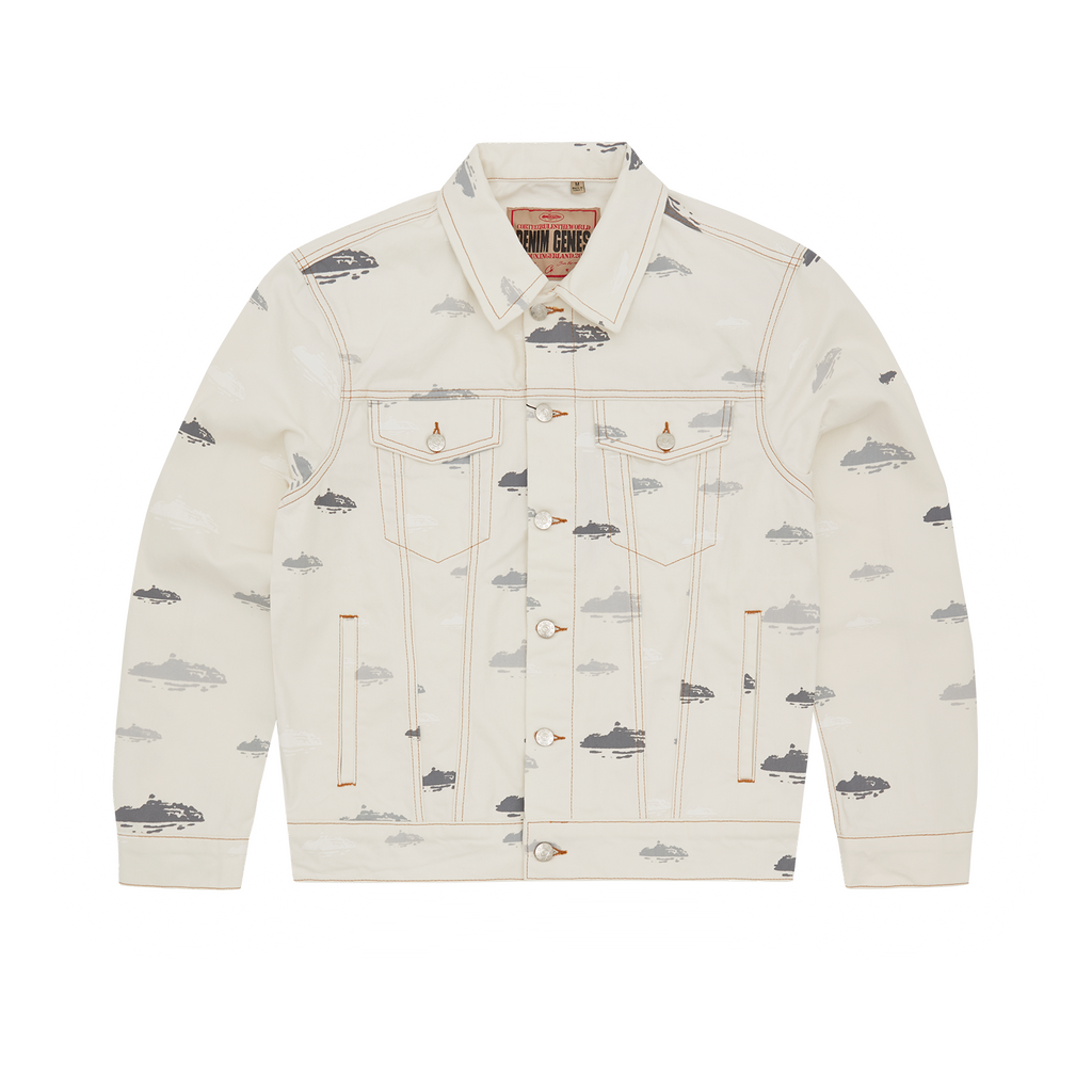 ALCATRAZ PATTERN DENIM JACKET [WHITE]