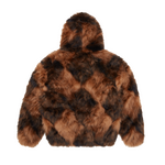 DIAMOND HOODED FUR JACKET [BROWN]