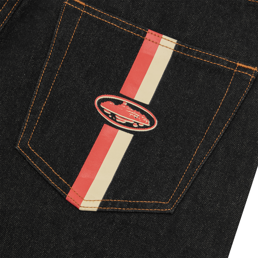 DUAL STRIPE BAGGY JEANS [BLACK WASH]