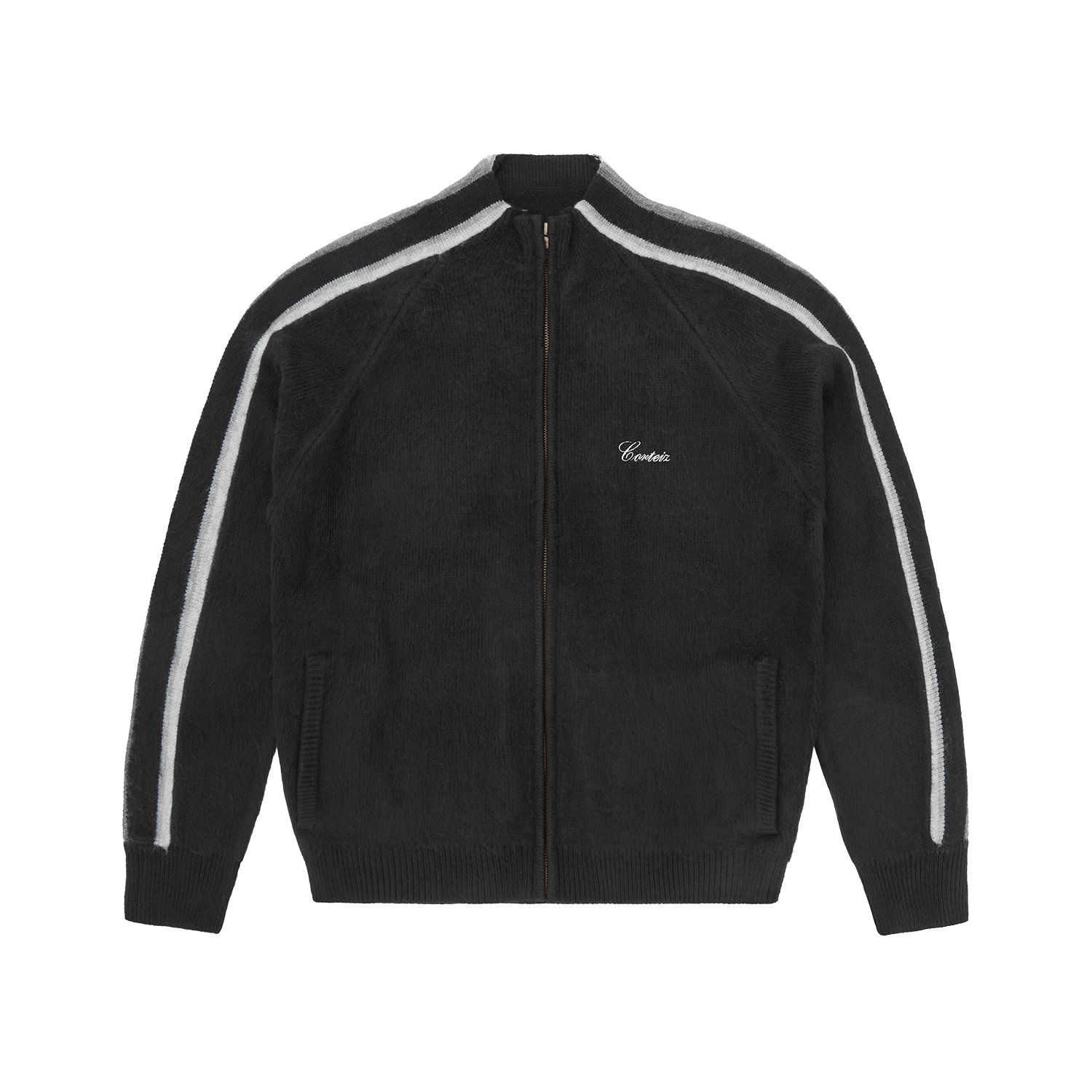 MULTI STRIPE KNIT ZIP UP [BLACK]