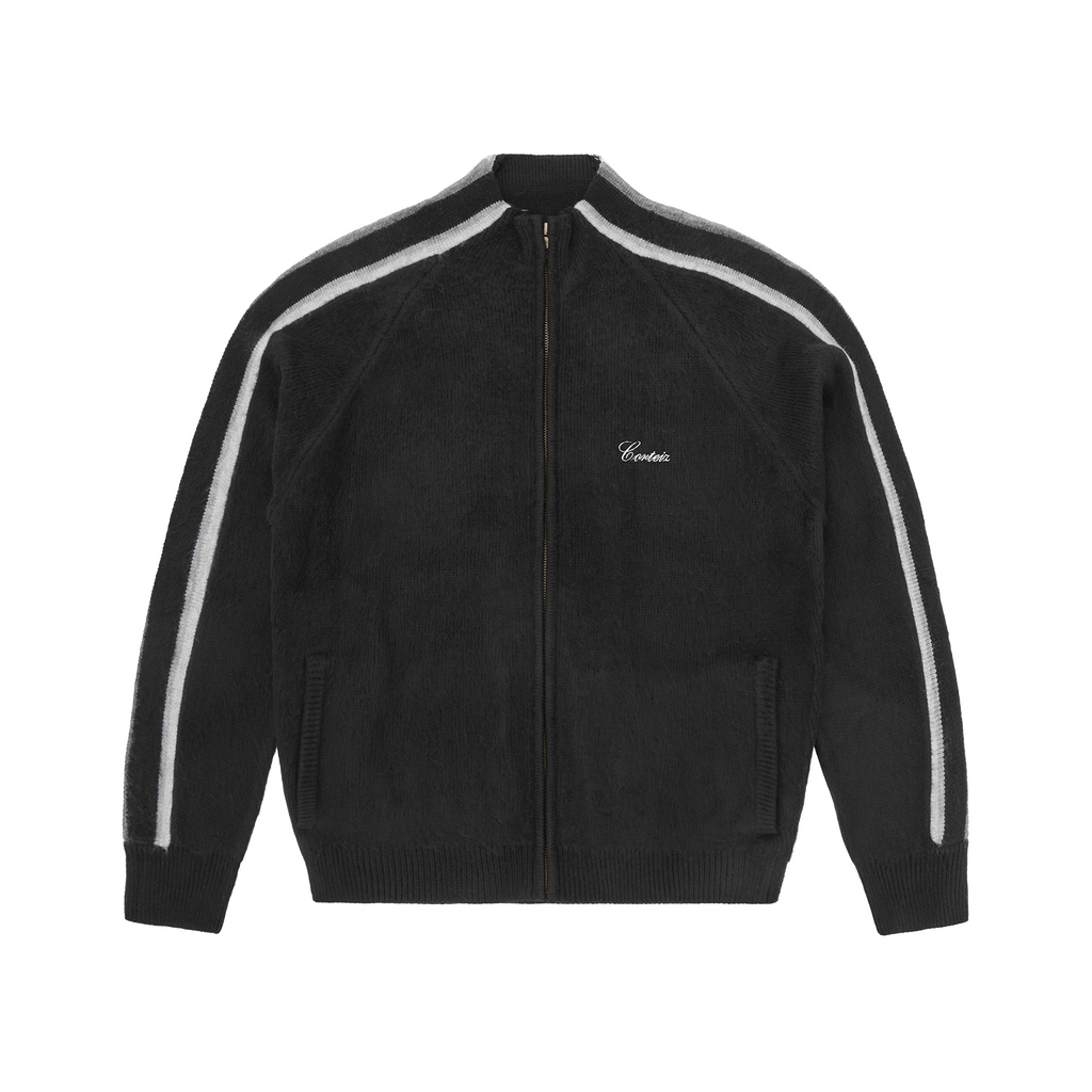 MULTI STRIPE KNIT ZIP UP [BLACK]