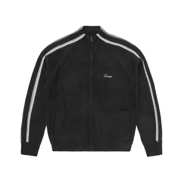 MULTI STRIPE KNIT ZIP UP [BLACK]