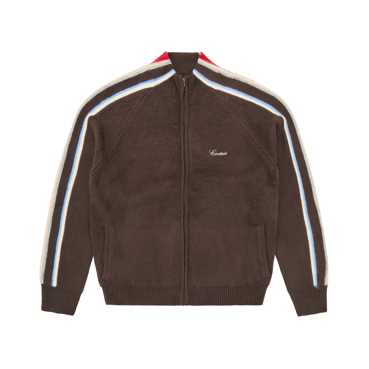 MULTI STRIPE KNIT ZIP UP [BROWN]