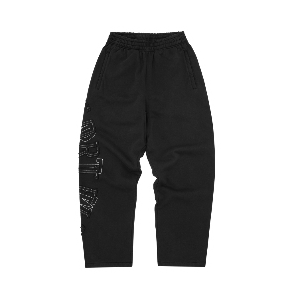 LUNDUN STITCH OPEN HEM SWEATPANT [TRIPLE BLACK]