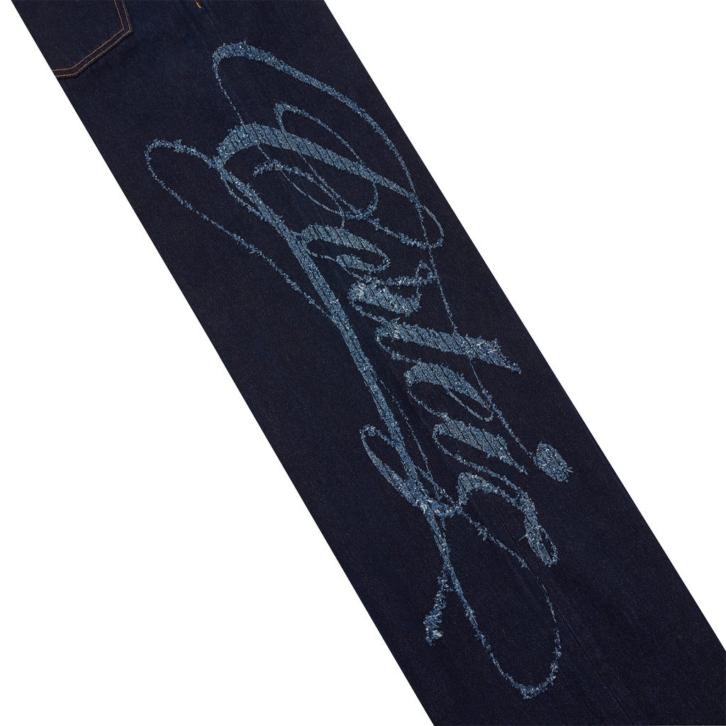 FRAYED DENIM BAGGY JEANS [INDIGO]